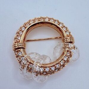 Swarovski Pave Crystal Circle Shape Brooch with 3 Dangling Crystals 1.25 in